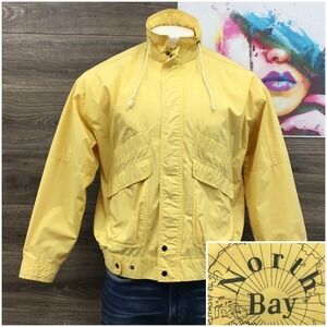 VINTAGE North Bay Mens Y2K Yellow Full Zip Windbreaker Jacket High Neck Large